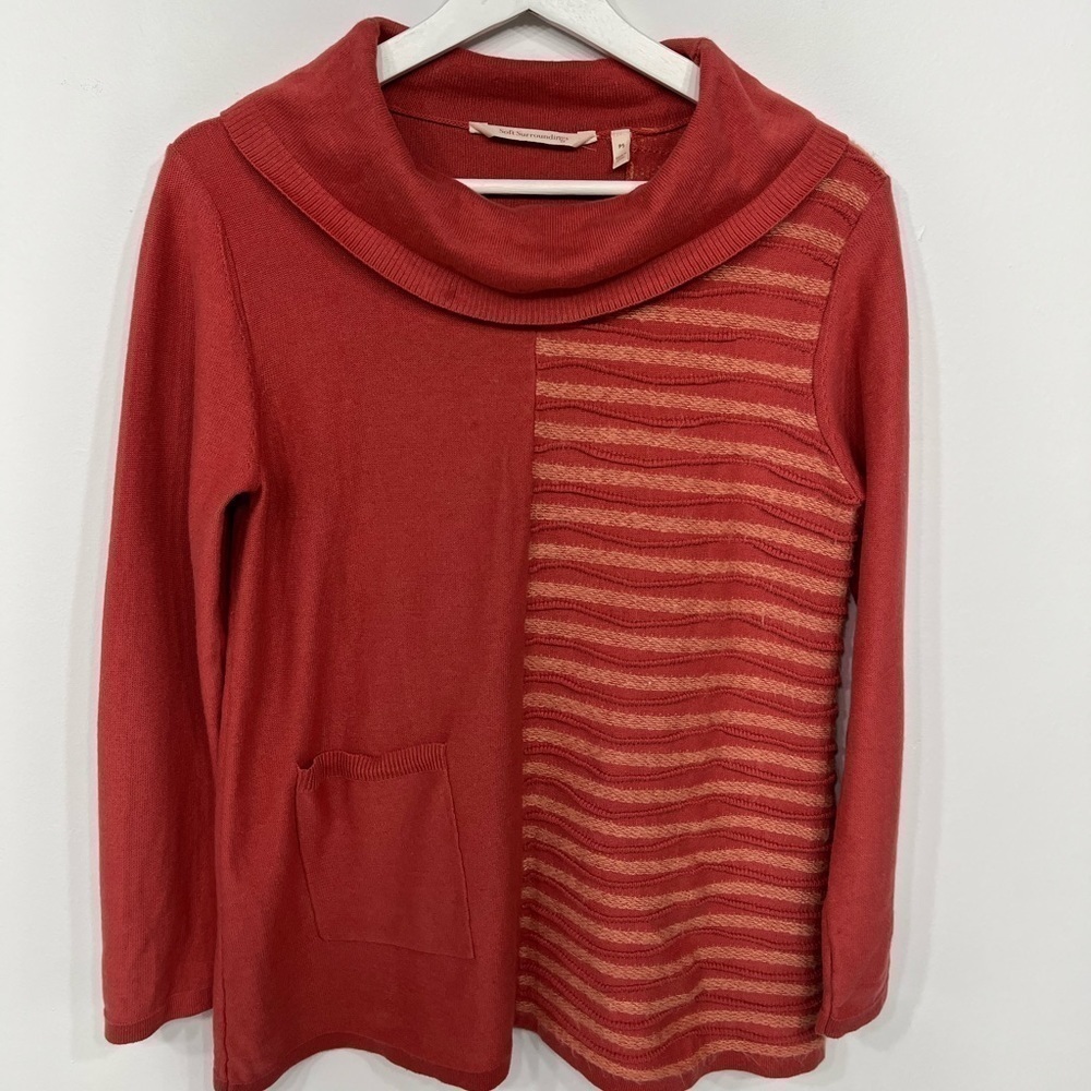 Soft surroundings knit cowl neck sweater orange size SP